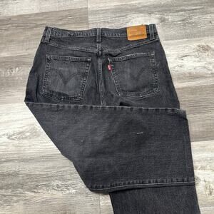 Levis Premium Faded Black Womens 31x22 Ribcage Straight Cropped Button Fly Jeans